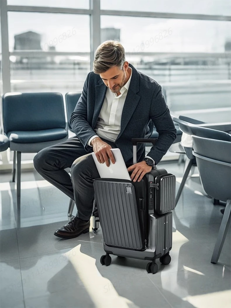Handgepäck-Koffer mit Vorderöffnung, multifunktionaler Trolley-Koffer, 20-Zoll-Reisekabine, Passwortschloss, Gepäckkoffer, Reisetaschen – Detail 3