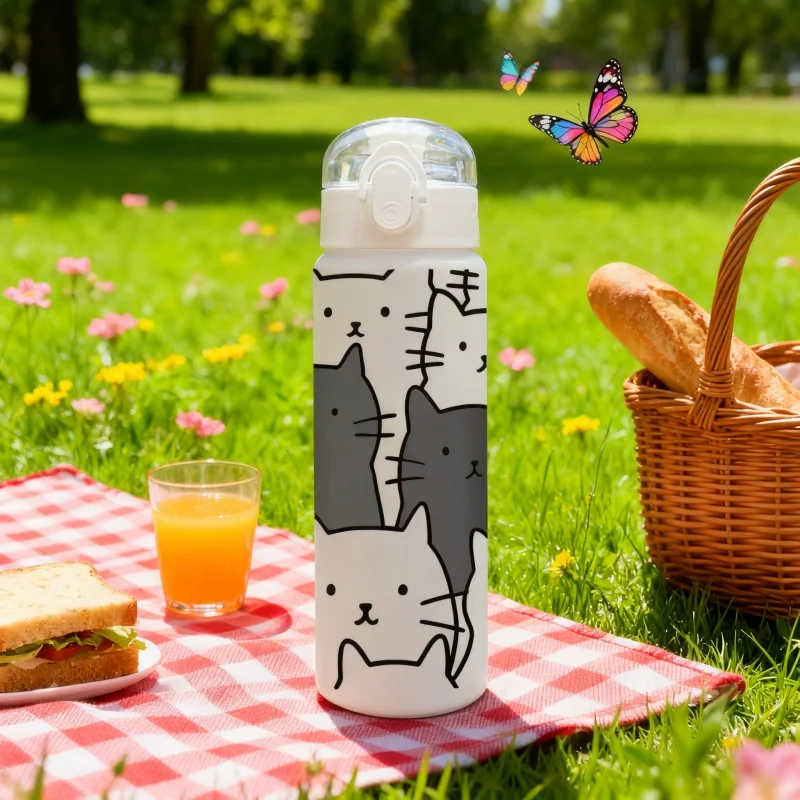 3D Printed Cartoon Cat 780ML Water Bottle – Durable, PVC-Free & Leak-Proof (Matte Finish + Carry Loop) for Holidays image 3