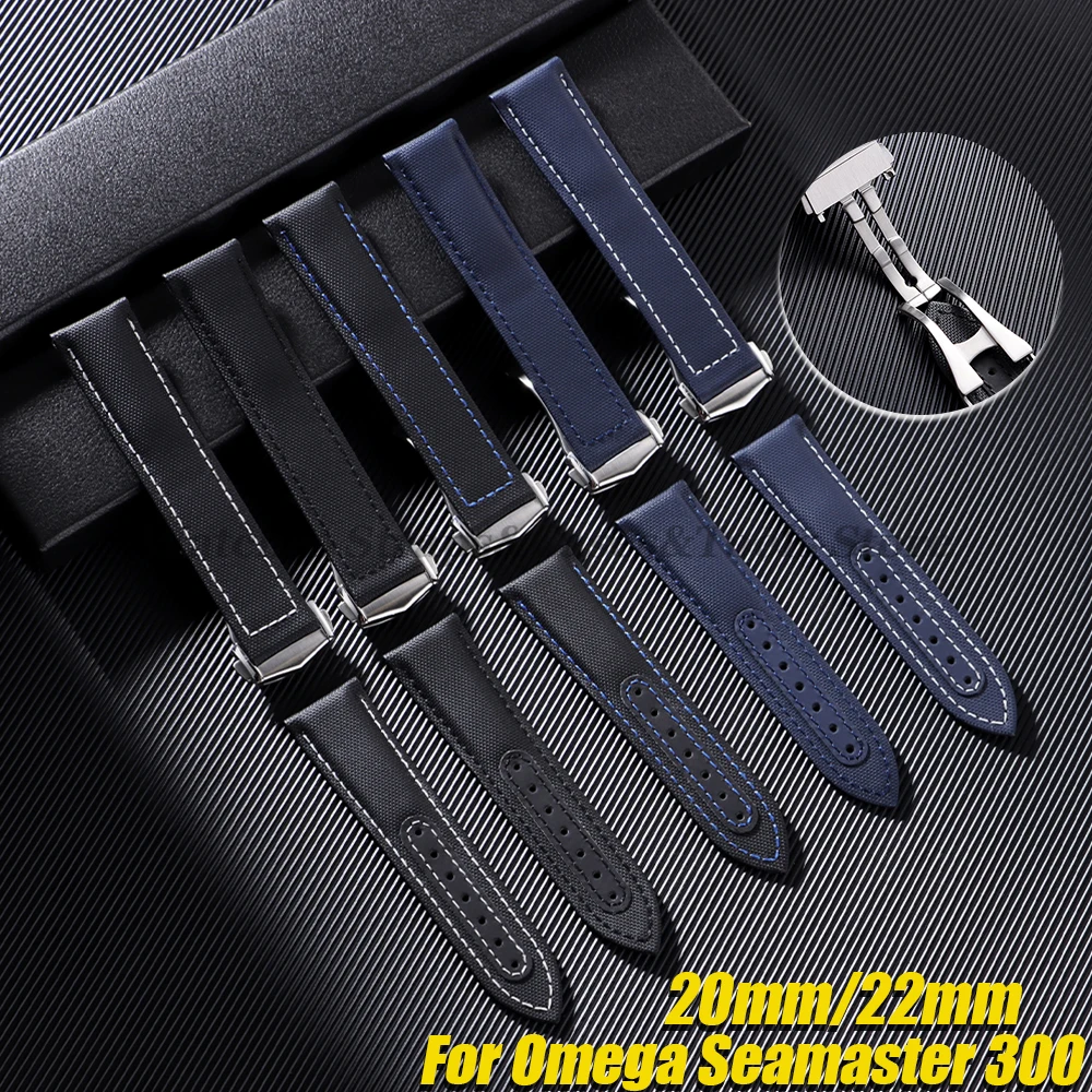 Image of Sailcloth Nylon-Armband für Omega Seamaster 007 300 Uhr, 20 mm, 22 mm, Canvas, wasserdicht, Faltschließe, Armband-Zubehör