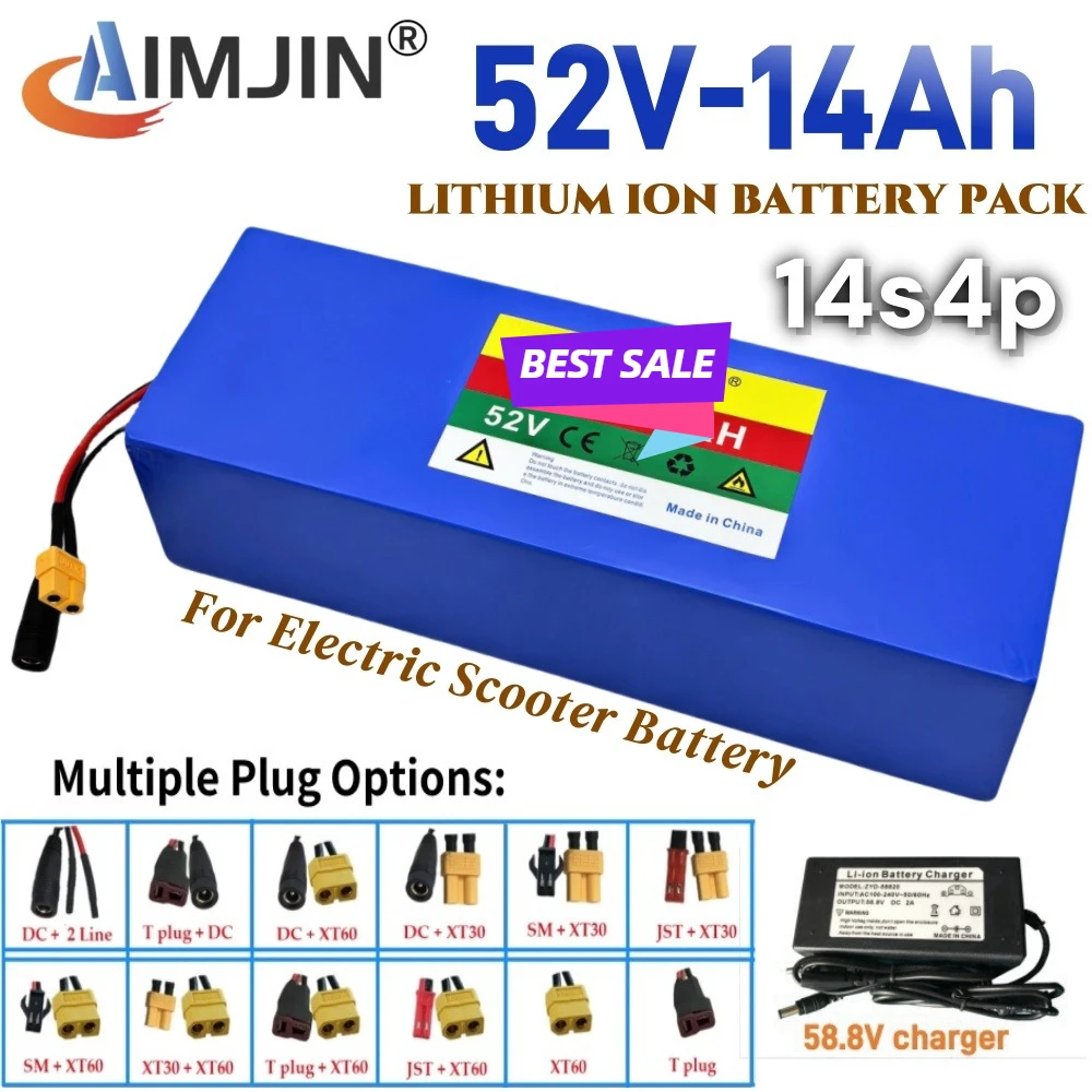 

New 14S4P 52V 14Ah High capacity 18650 Lithium Battery 1500W with BMS for Balance Car, Bike, Scooter, Tricycle + 58.8V Charger