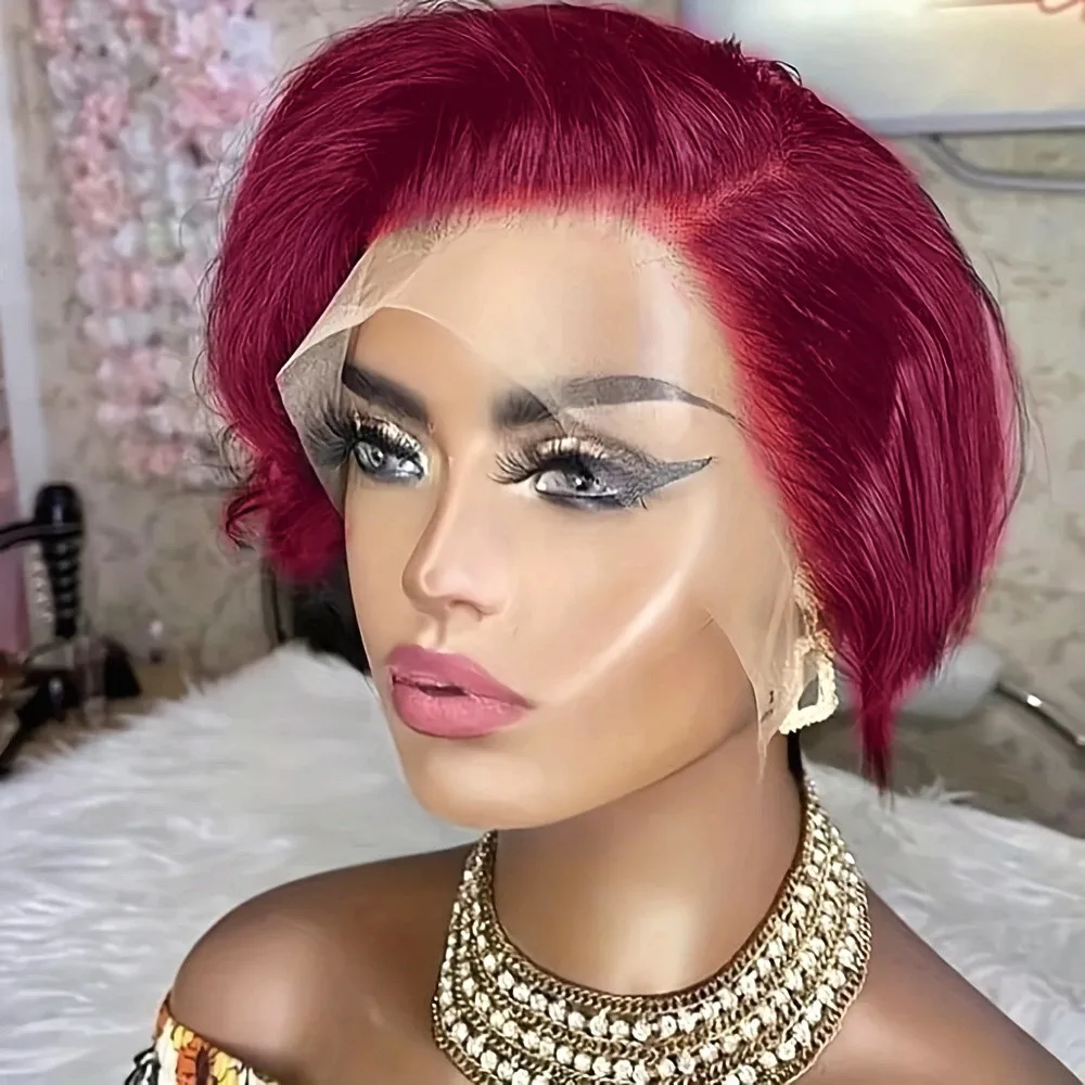 باروكة بيكسي بدانتيل أمامي 13X4 لون أسود وبني للنساء للاستخدام اليومي للحفلات شعر مستعار بقص عابث شعر مستعار قصير مفرود من شعر طبيعي #4