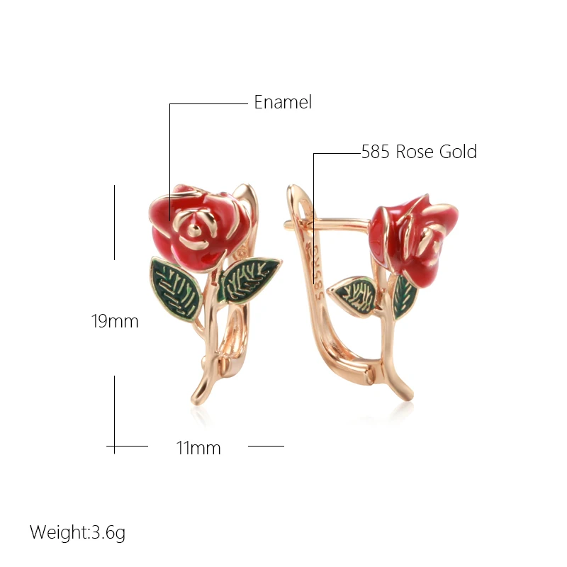 Kinel New Creative Rose Earrings For Women 585 Rose Gold Color Red Enamel Fashion Fine Jewelry Party Cute Vintage Drop Earrings