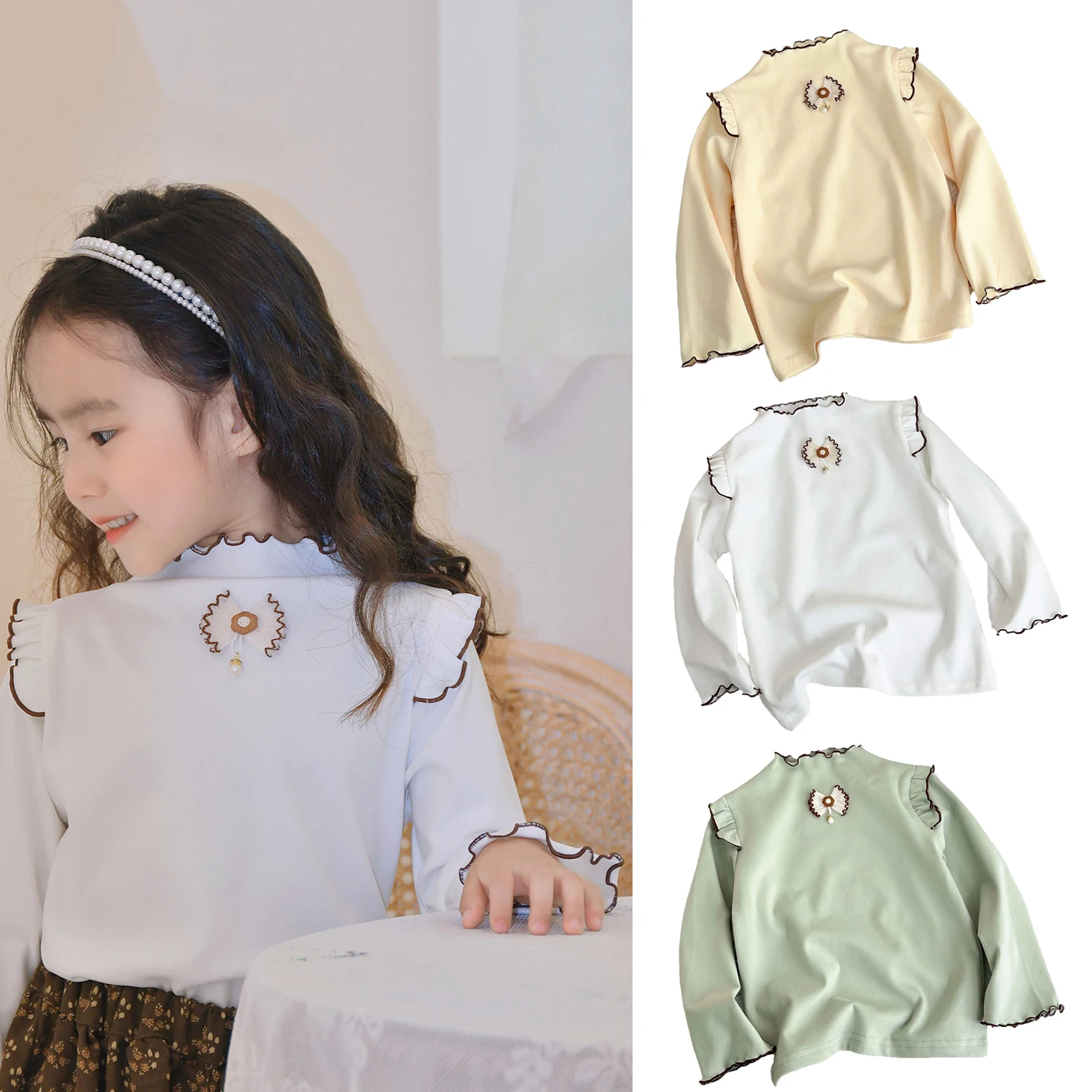 Baby Mädchen Basic T-Shirt Langarm T-Shirts Niedliche Rüschen Schleife Baby Mädchen Tops Kinder Unterhemd Frühling Bodenbildung Shirts Babykleidung