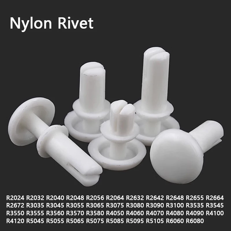 50/100pcs R2024 R2032 R2040 - R6080 White R Type Nylon Plastic Press Rivets Clip Expansion Tube Anchor Plug for PC Board Fixed