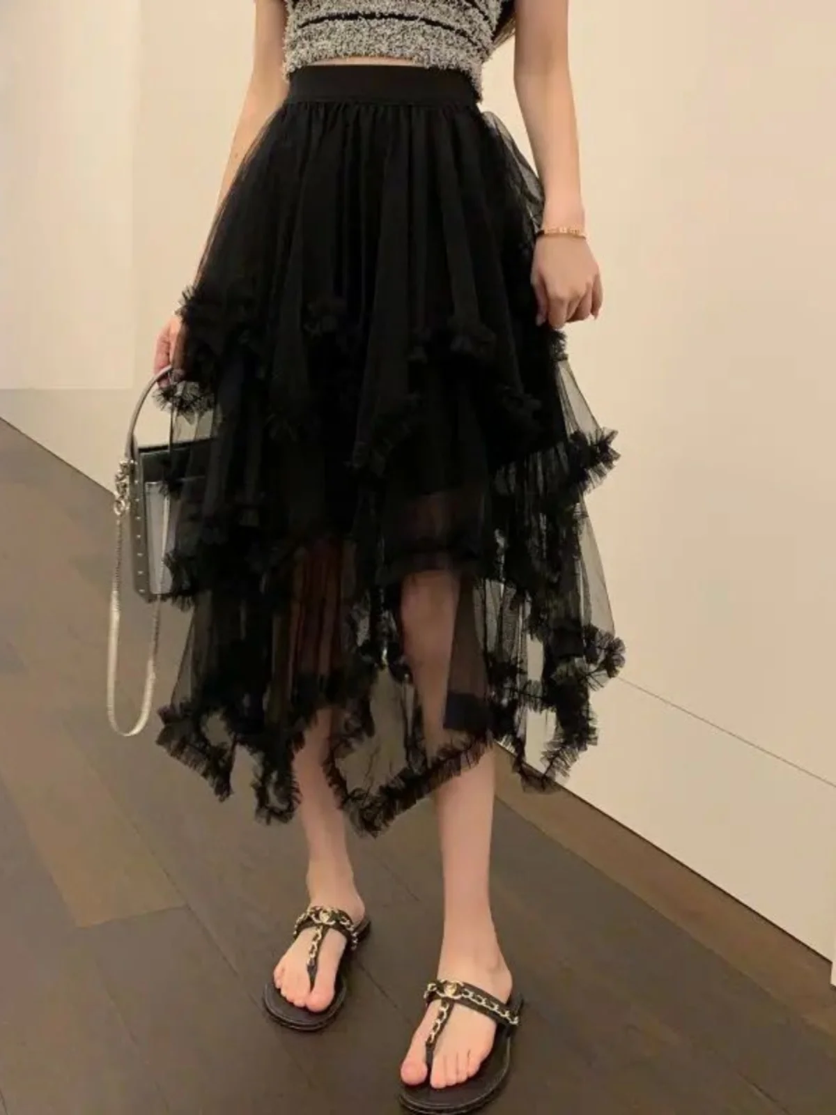 

Женская юбка А-силуэта с высокой талией, асимметричная, с оборками, из смесового полиэстера, модная, эластичная