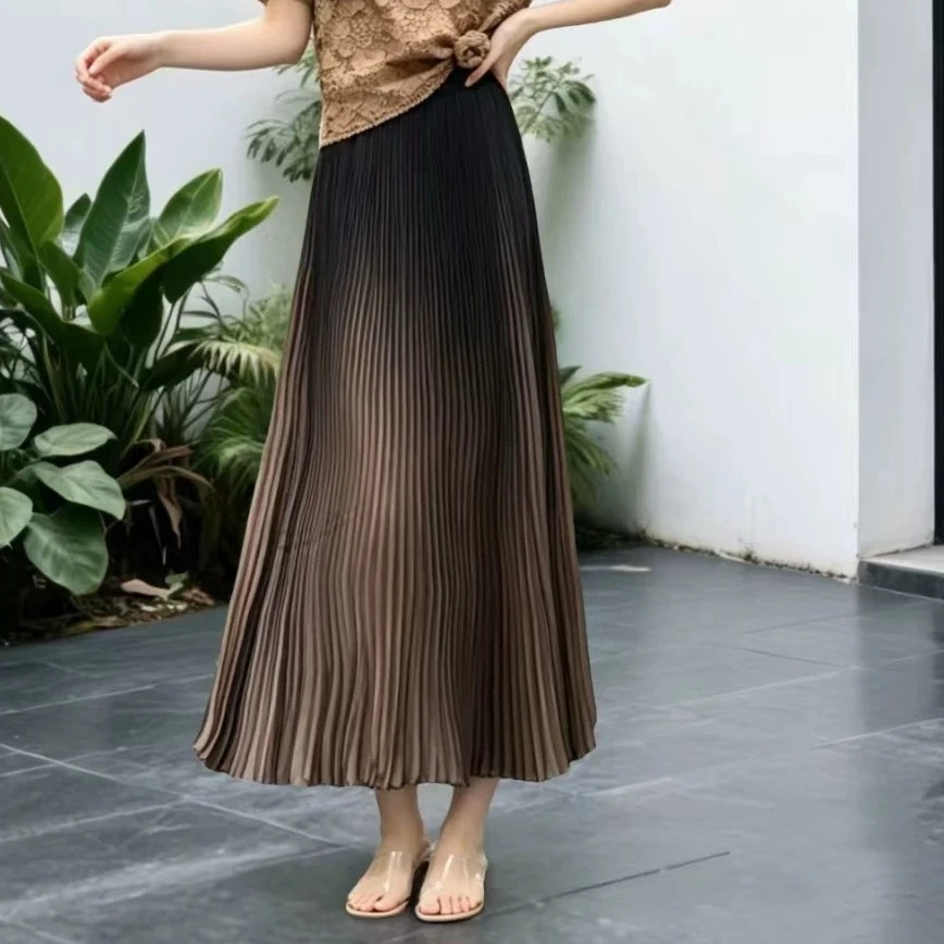 Miyake Pleated Skirt 2026 Autumn New Niche Design Summer Straight Pleated Gradient Skirt Casual Elegant Versatile Women's Wear