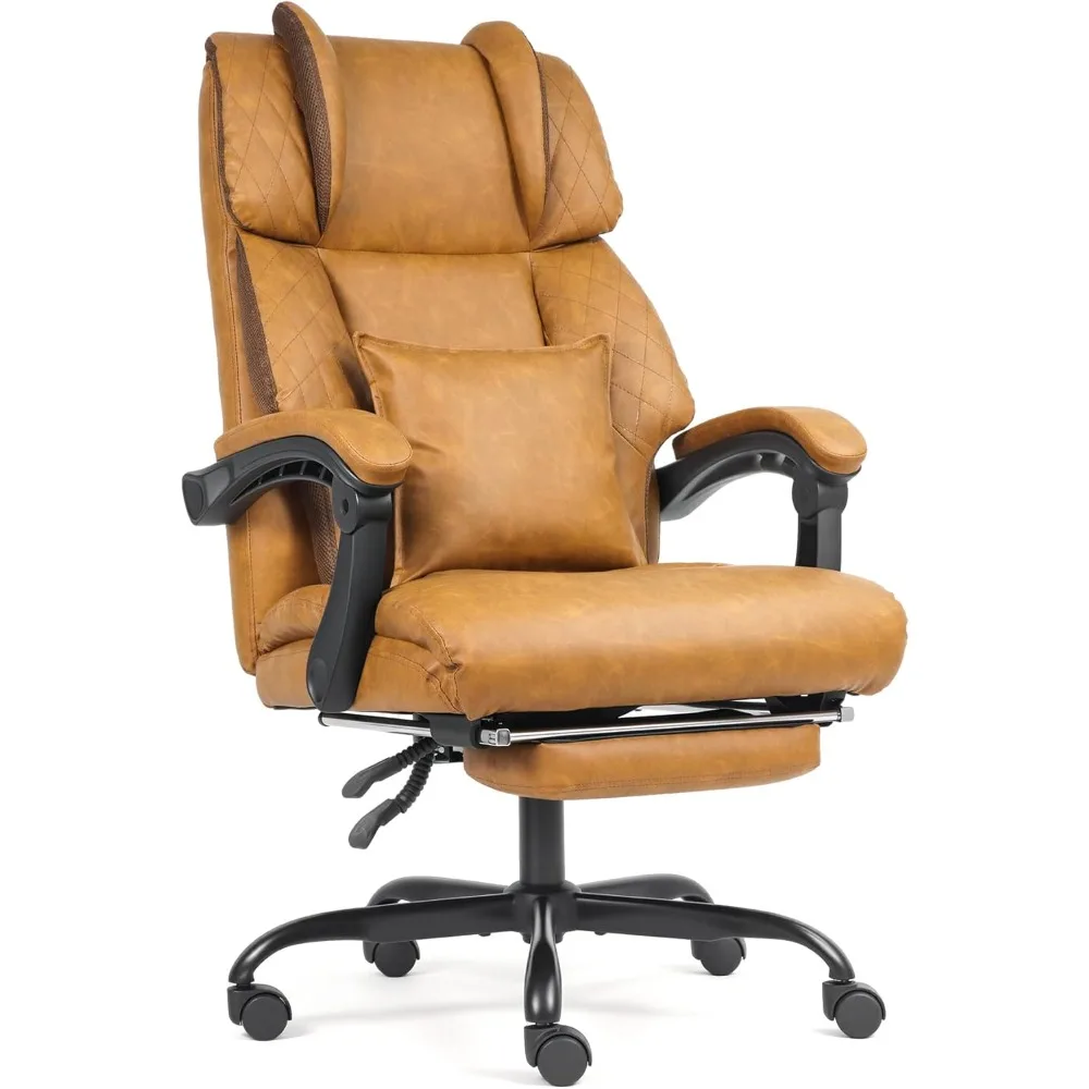 

Hihaday Executive Office Chair with Removable Lumbar Pillow, Ergonomic High Back with Footrest, 90-150°Reclining, Home Desk Chai