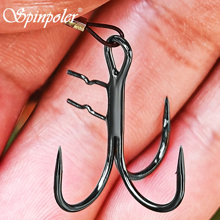 Spinpoler 2X hameçons de pêche triples solides en forme de T # 4 # 2 # 1 # 1/0 avec pointes soudées solide pour Shad Swimbait Nickel noir 6 pièces