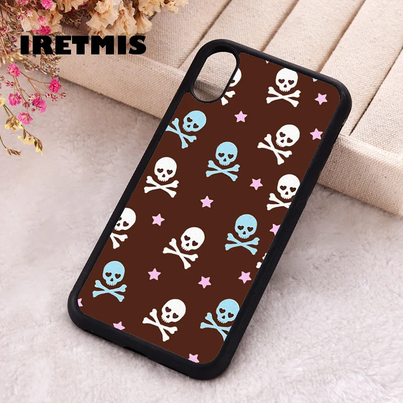 Iretmis Phone Cover Case For iPhone X XS Max XR 11 12 13 PRO MINI 14 15 16 Plus Rubber Silicone Cross Bones