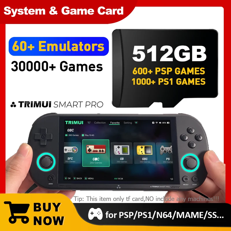 Trimui Game Card PLUG and PLAY 512GB Game System Card for Trimui Smart Pro 60+ Emulators 30000+ Retro Games for PSP/PS1/MAME/SS