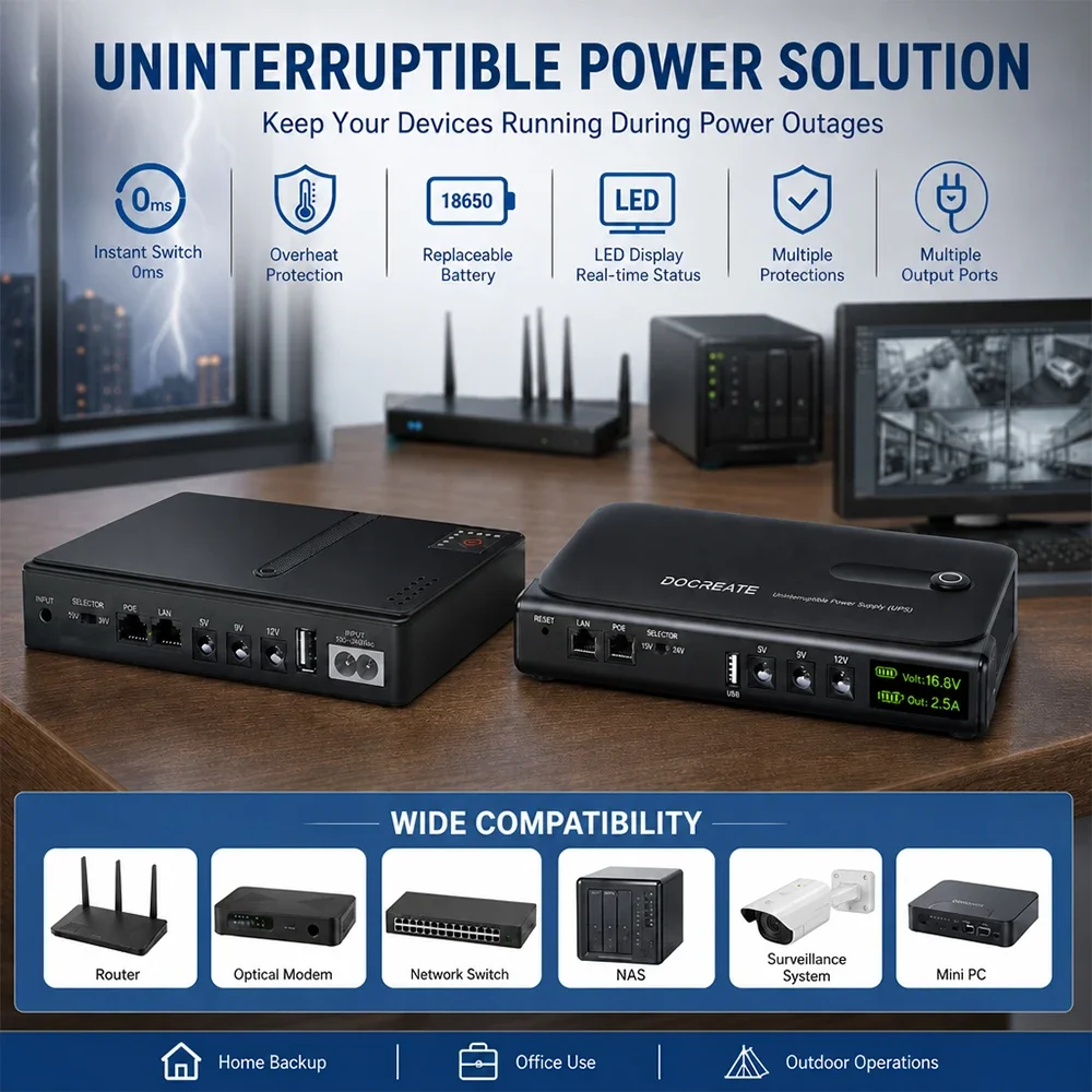 36W/18W Mini Portable UPS Backup Power Adapter 5V/9V/12V/15V/24V Uninterruptible Power Supply for WiFi Router DC1018L DC1036L