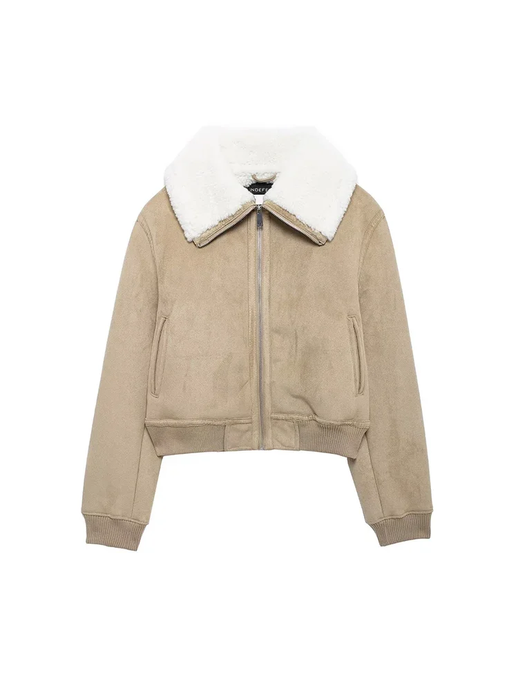 

Осень-зима 2021, новая модная женская одежда, двусторонняя куртка в европейском и американском стиле с ребристом подолом, пальто