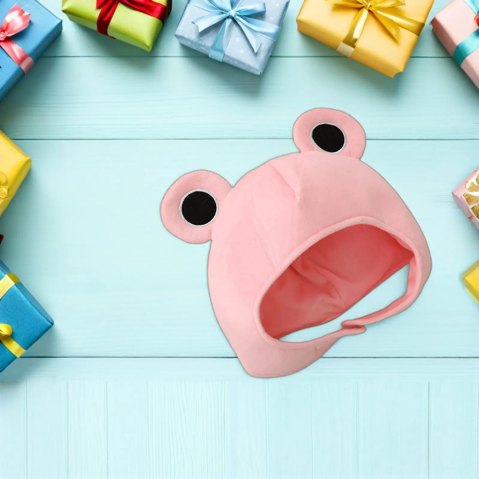 Lindo gorro de rana con orejas de dibujos animados, disfraz de animal suave, accesorio para la cabeza, fiesta de Navidad, cosplay, cumpleaños, regalo rosa, 14.93x12.58x0.39in