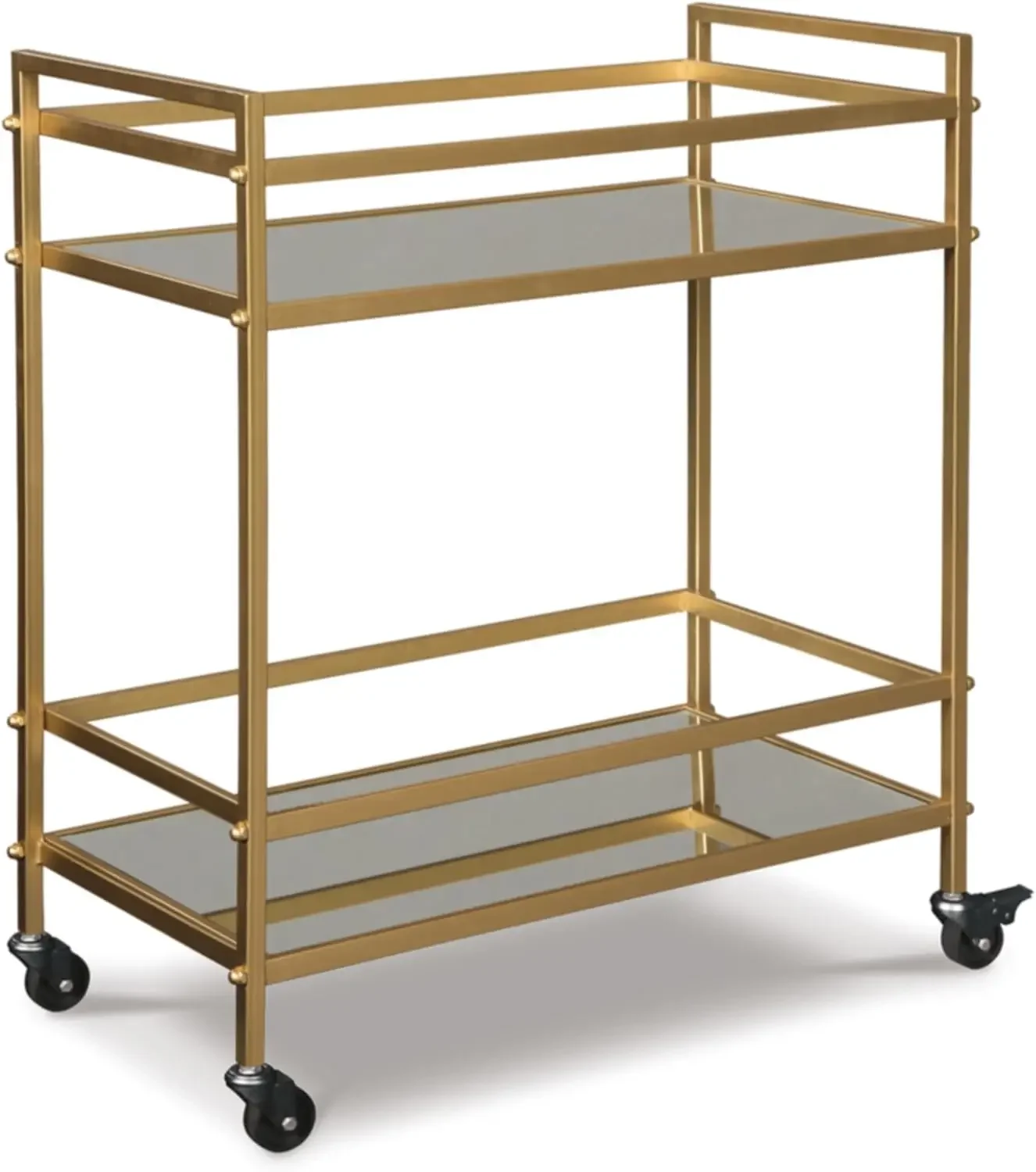 

Modern Glam Mirrored Metal Bar Cart with Casters 32" Gold Finish BEAUTIFULLY CRAFTED TOUCH OF GLAM ASSEMBLY REQUIRED