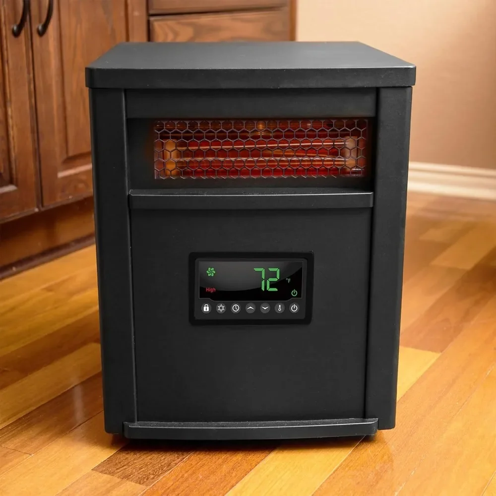 Infrared Quartz Space Heater, 8 Element 1500W Portable Heater with Remote, Black