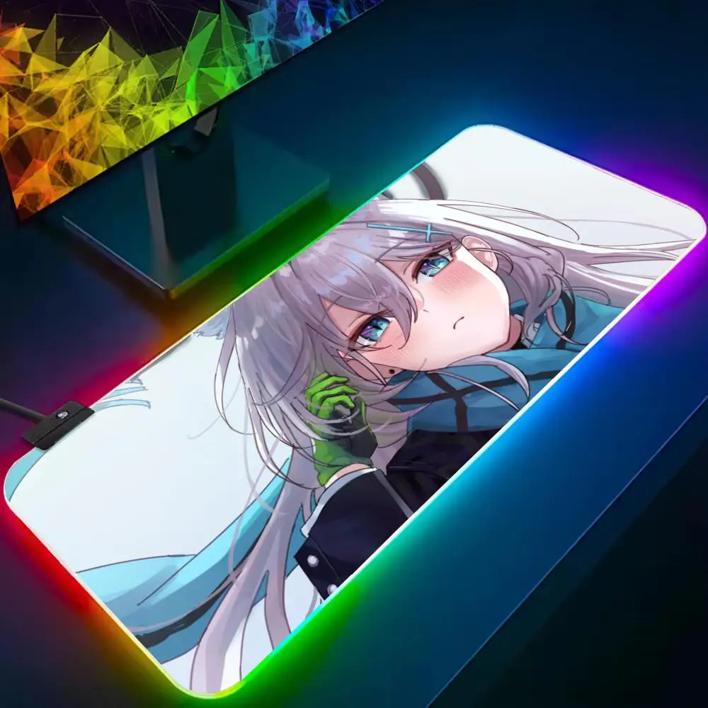 sunaookami shiroko Mouse Pad RGB Gaming Mousepad Big LED Pad PC Desk Mat Luminous Mouse Pad Large Keyboard Mats Table Rug With