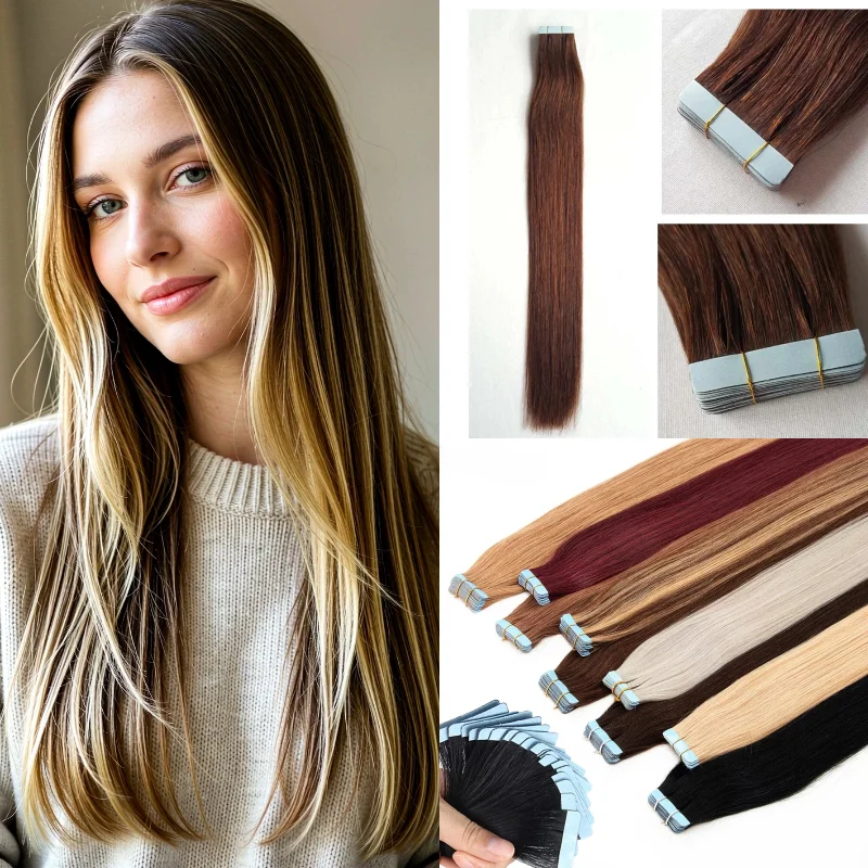 human-remy-hair-tape-in-hair-weft-20pcs-14inch-straight-1b-8-add-length-texture-wedding-everyday-wholesale