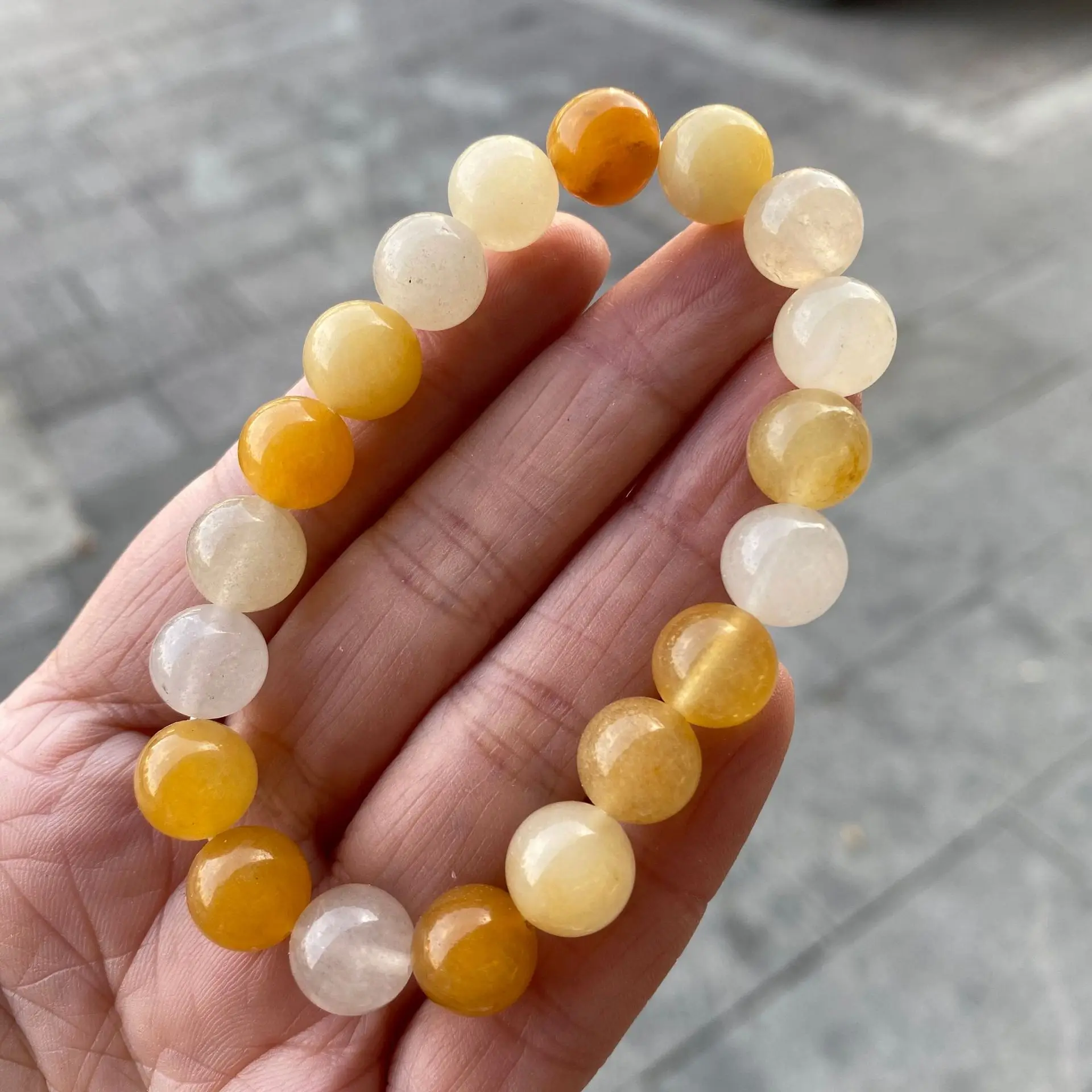 Natural Stone Aragonite  Beads Bracelet Women Yellow Topaz Jade Quartz Crystal Yoga Reiki Healing Stretch Bangles Female