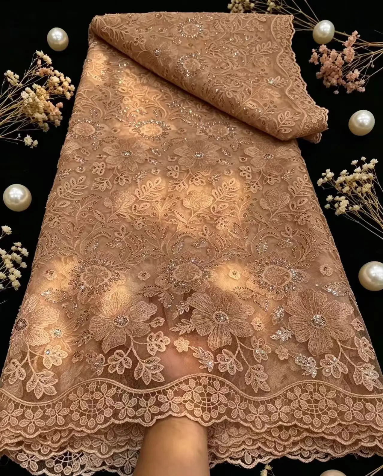 Pure French Tulle Net Sequins Lace Fabric High Quality 2026 African Wedding Lace Fabric For Women Evening Party Dresse 5Yadrs view 5