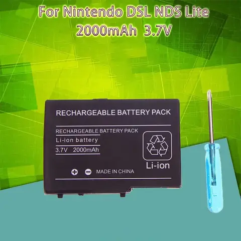 NDSL용 충전식 배터리 팩, 2000mAh NDS Lite 교체 배터리, 스크루드라이버 포함, NDSL 배터리