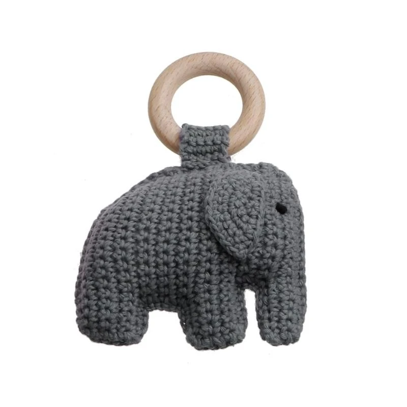

J15U Soft Baby Teething Molar for Play Rattle Soother Ring Soothing Sensory Infant Elephant Crochet Teether Toy for Infa