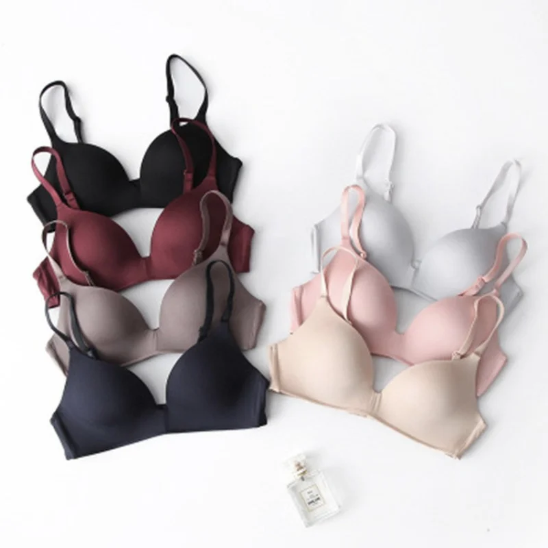 Japanese ultra-thin triangle cup sexy steel ringless small breast gathering special markless student bra underwear for women