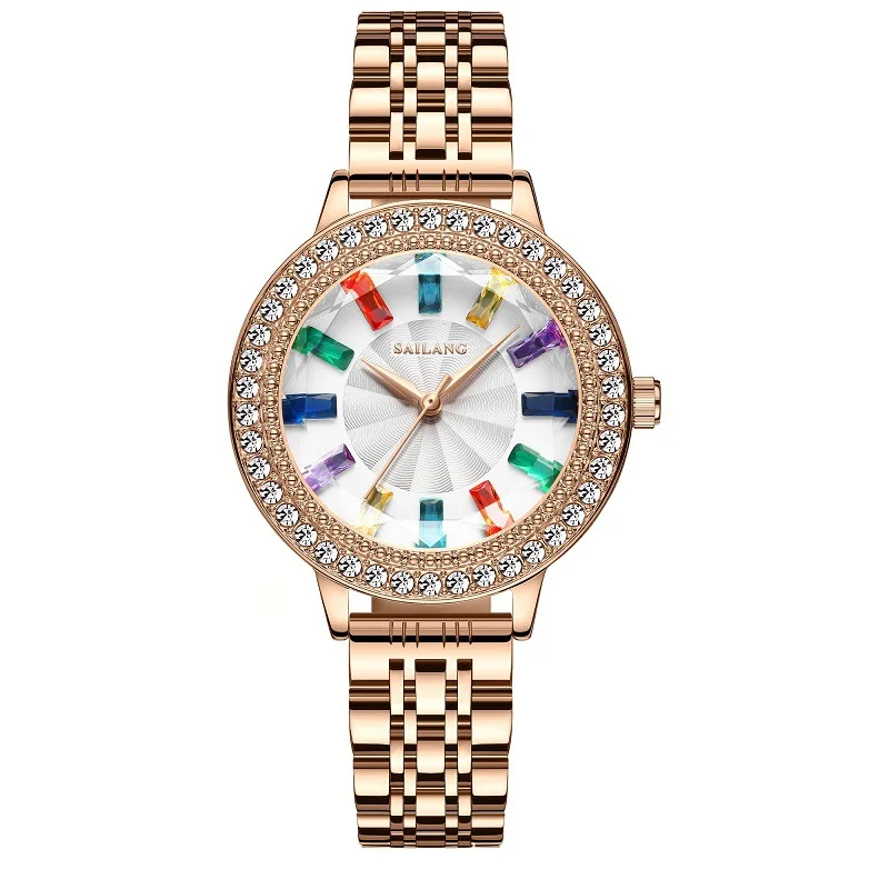 Women Quartz Watch Colorful Diamond Dial Genuine Leather Casual Female Waterproof Wristwatch Support for Dropshipping Wholesale