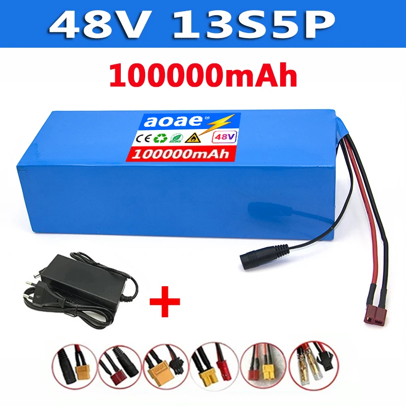 

100% Original 13S5P Battery Pack 48V 100Ah Suitable for electric scooters, mountain bikes 250-1000W+charger