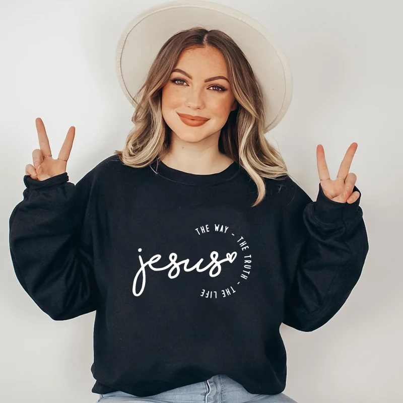 Cistian Damen-Sweatshirt „The Way the Truth the Life“ Baumwoll-Hoodie Street Sle Long Sve Round Ne Print Casual Top