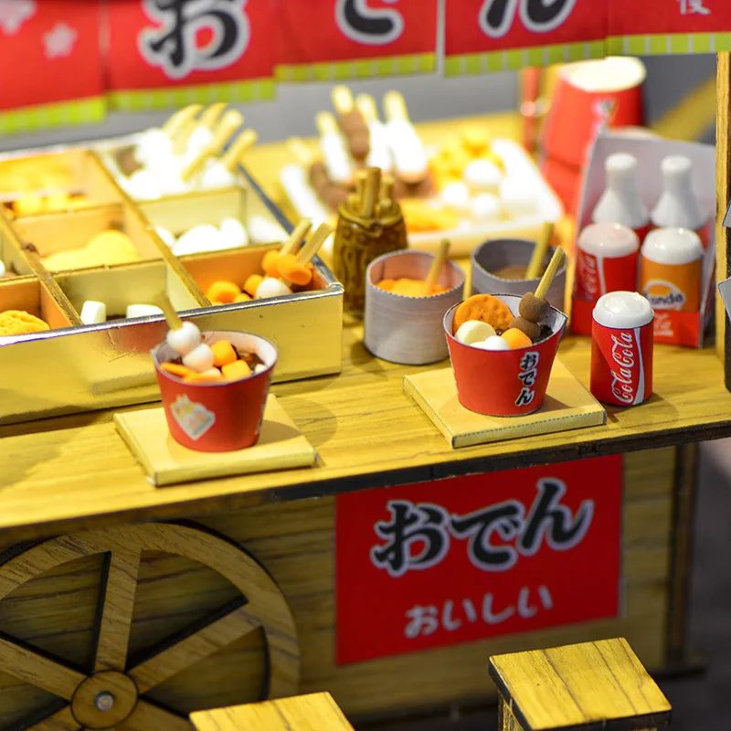 مجموعة نماذج خشبية من OUZEY اليابانية Oden Stall، 14+ عربة طعام شارع السوق الليلية ذاتية الصنع، هدية إبداعية للمنزل المصغر للبالغين #4