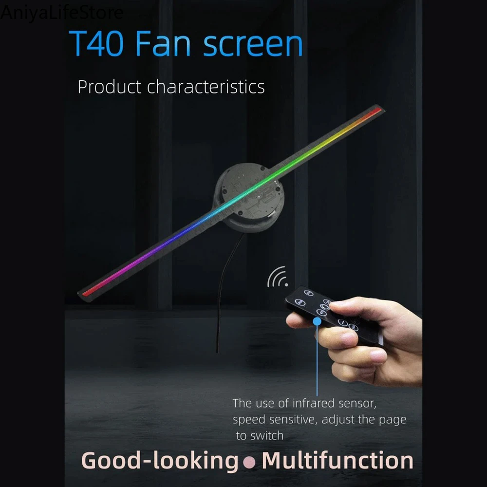 3D Fan Hologram Projector 40Cm Wall-Mounted Support Images And Video Wifi Led Sign Holographic Lamp Player Advertising Display