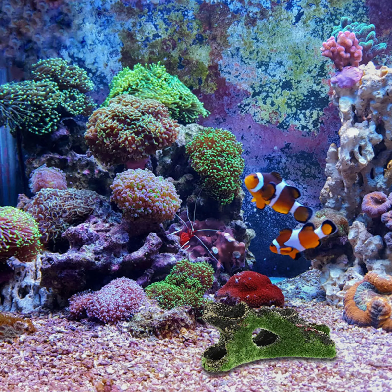 

Aquarium Fish Tank Cave Hideaway Decor with Realistic Moss Landscape Ornament for Hiding Playing and Stress Relief