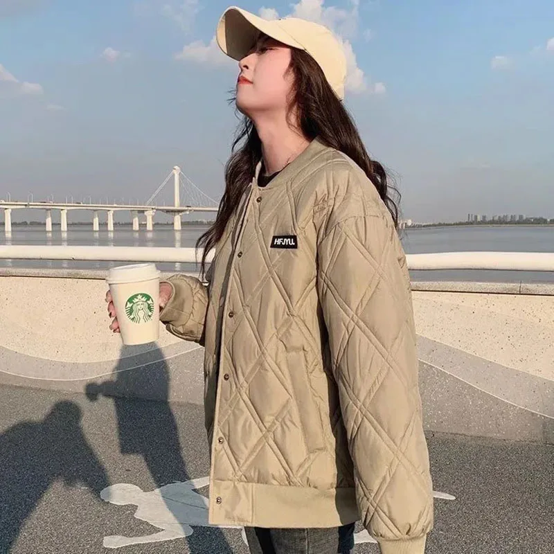 2026New Winter Cotton-Padded Jacket Women Fashion Designed Sense Rhombic Baseball Outwear Puffer Coat Thin Parka Coat Female Top