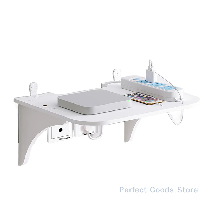 Wall Mount Router Shelf Punch-free TV Set-top Box Floating Hanging Rack Home Power Strip Wifi Router Storage Holder Wood