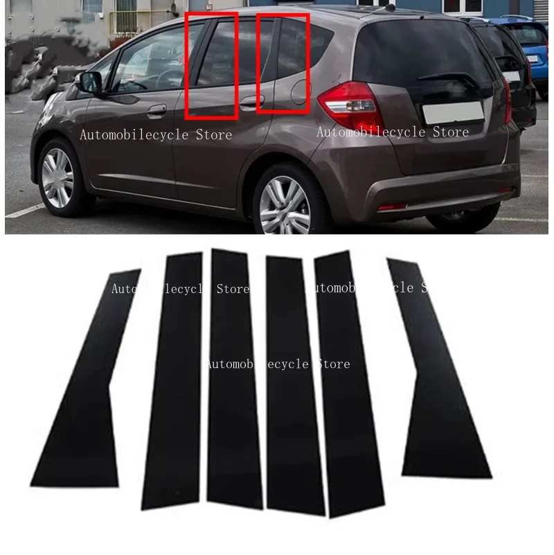 6PCS Glossy Black Pillar Posts Fit For Honda Fit Jazz 5 Door Hatchback 2008 2009 -2013 Window Moulding B C Center Sticker Cover