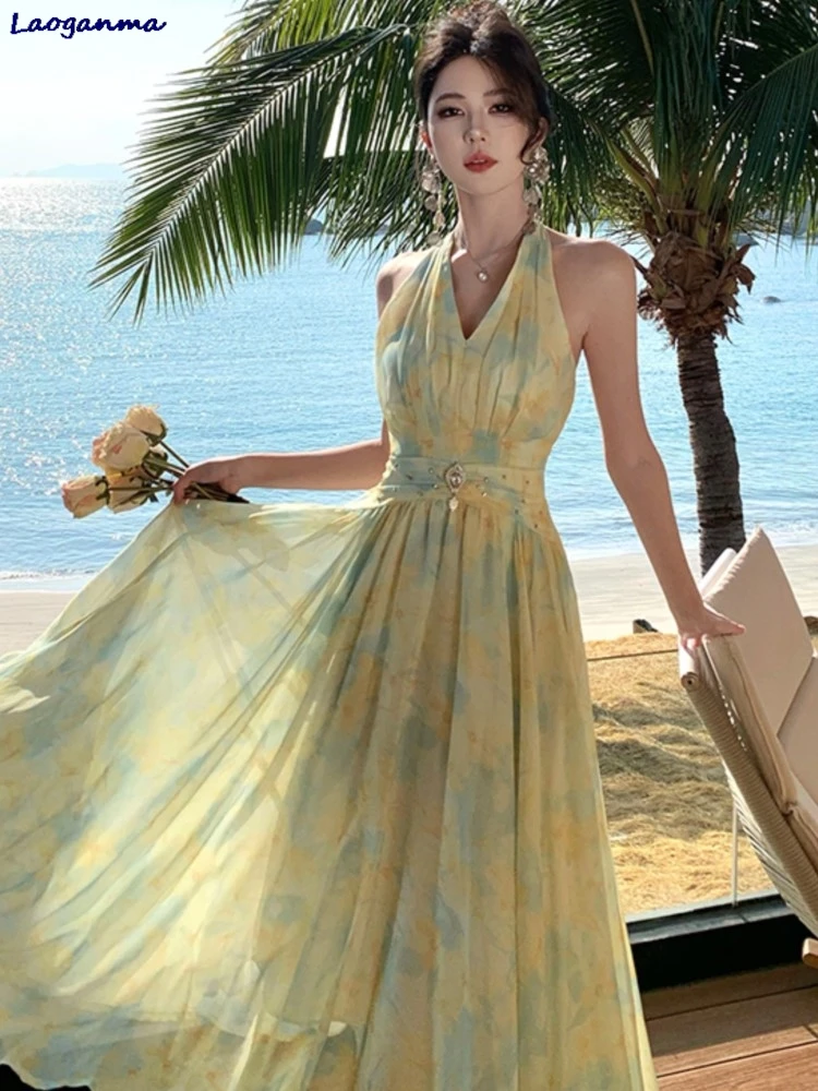 

Summer Chiffon Print Floral Off-shoulder Backless Long Dresses New Fashion Elegant Women Dress Club Evening Birthday Party Rob