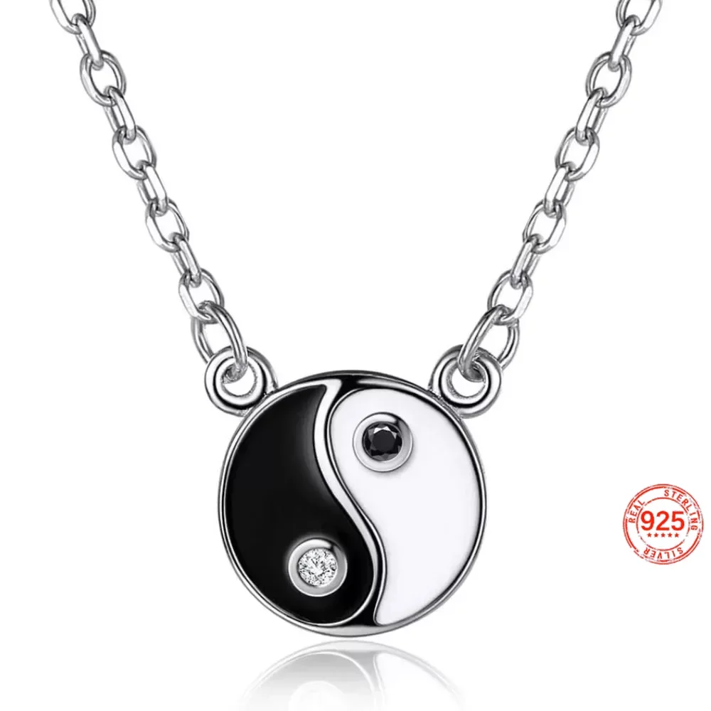 925 Sterling Silver Yin Yang Amulet Pendant Chinese Taoism Symbol Talisman Charm Pendant Necklace for Men Women, 18\'\' QC24