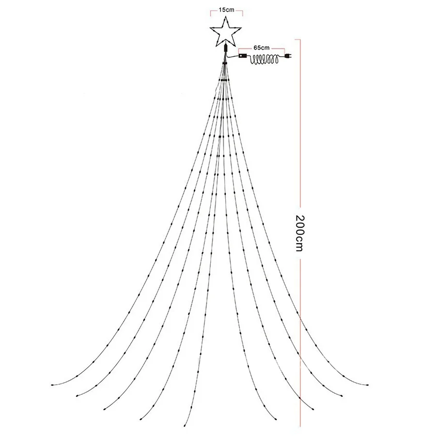 Lumière de cascade d'arbre de Noël pour la décoration de vacances, 9 gouttes, 2m, extérieur, Topper, étoile, guirxiété, 8 modes, rideau de fenêtre, glaçon