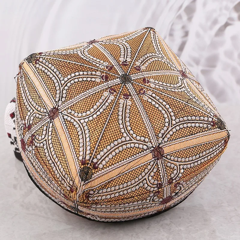 Men Muslim Caps Fedoras Hand Embroidery Four-Cornered Hat Xinjiang Dance Performance Hat Indian Embossing Turban Hat
