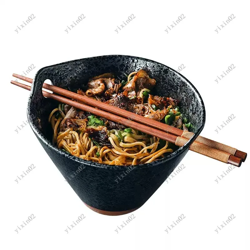 

Retro Ceramic Bowl with Chopstick Holder Personalized Ramen Salad Fruit Serving Bowl