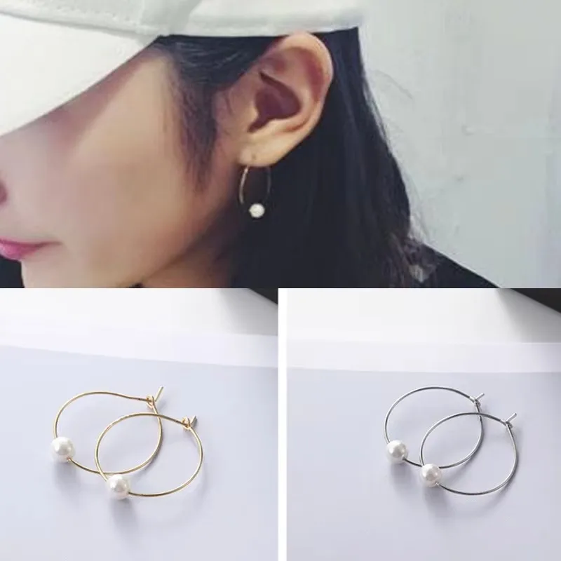 Europe And The United States Simple Personality Pearl Earrings Fashion Sweet Exquisite Big Circle Earrings Women's Wholesale