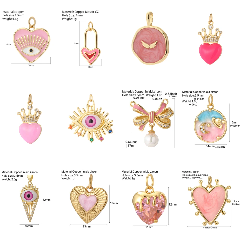 Cute Pink Love  Charms for Jewelry Making Gold Color eyess Jewelry Dijes Diy Earring Necklace Bracelet Keychain  Accessories