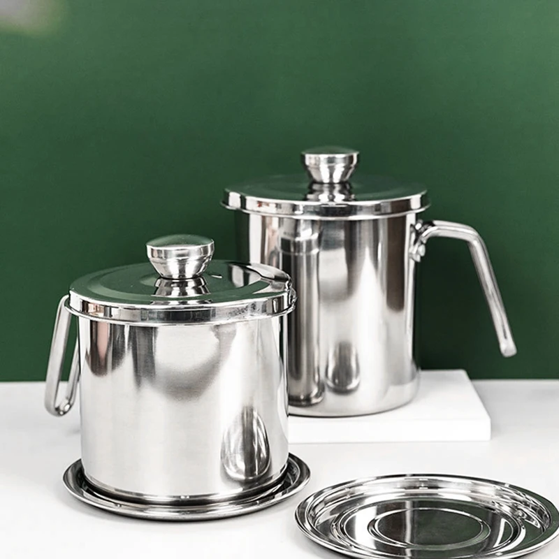 

Stainless Steel Oil Filter Pot Leakproof Can Grease Container Tank Filter Residue Filter Oil Pot With Strainer Storage