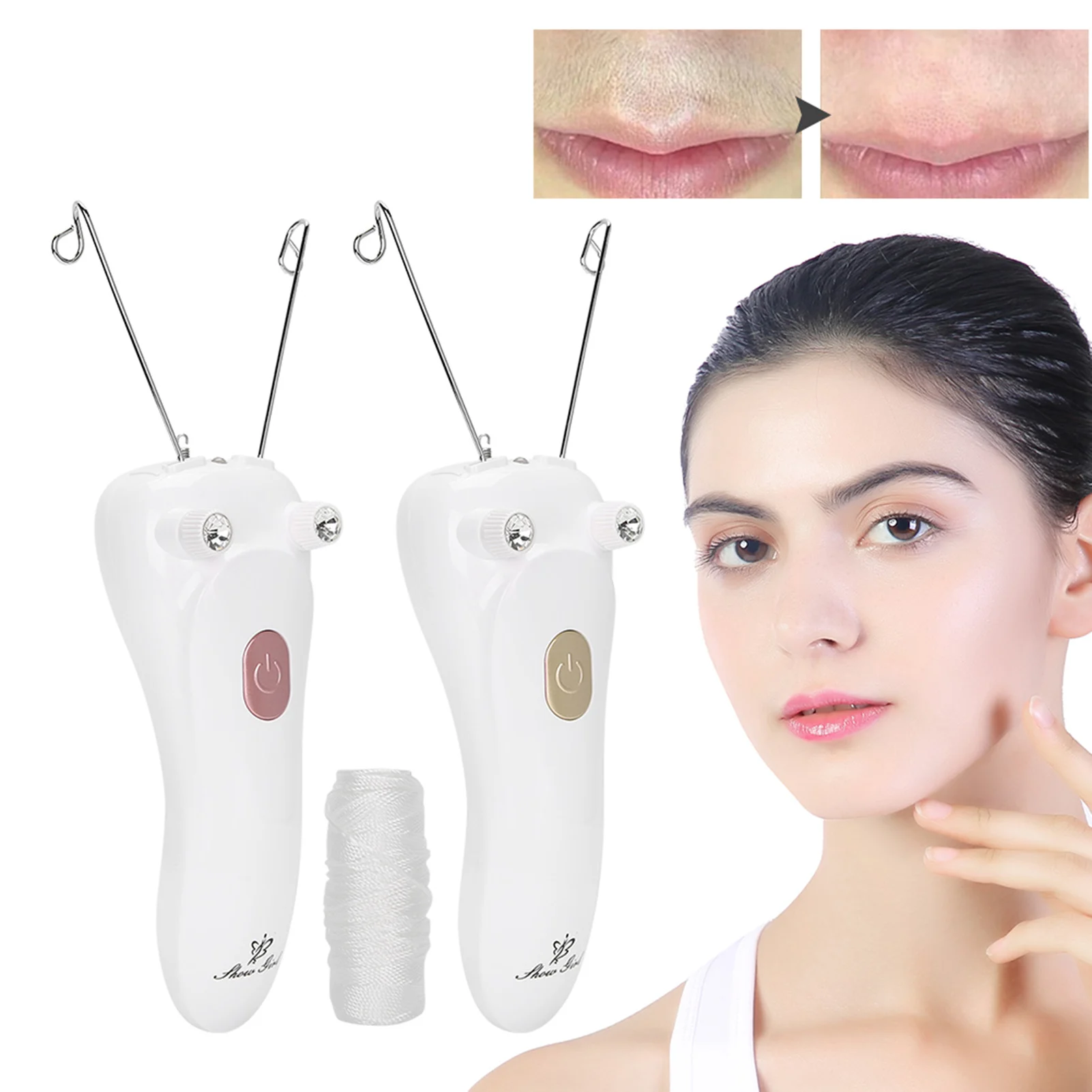 Epilatore per infilare elettrico Epilatore per infilare di alta qualità Depilazione fisica 2 colori Viso Braccia per donna Ascella