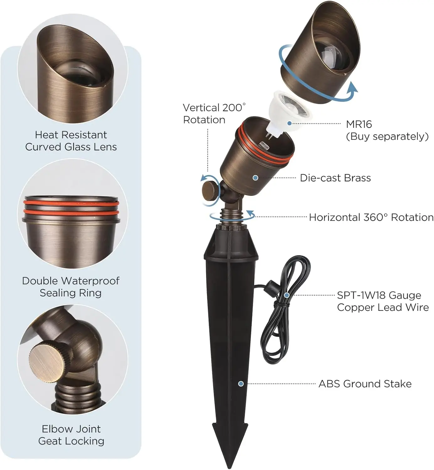 Faretti LED impermeabili 12V per giardino e cortile, apparecchio di illuminazione con accento in bronzo senza lampadina, confezione da 6