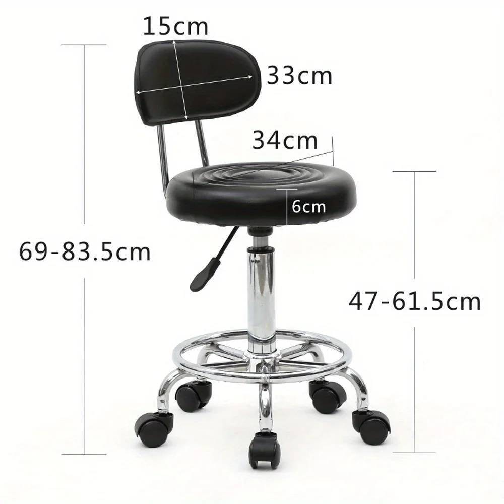 Adjustable Hydraulic Rolling Swivel Salon Stool Chair with Wheels and Backrest