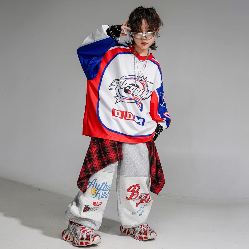 الأولاد K-pop البلوز قميص كبير الحجم السراويل البضائع الفتيات الهيب هوب الشارع الشهير الأطفال ملابس الجاز مجموعة الاطفال الشارع الشهير ملابس رقص #6