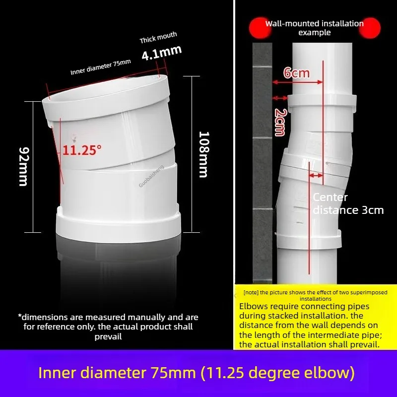 PVC Elbow Offset Small Angle 11.25° 15° 22.5° 30° Drain Pipe 50 75 110mm Fitting Joint for Drainage System Pipe Connection