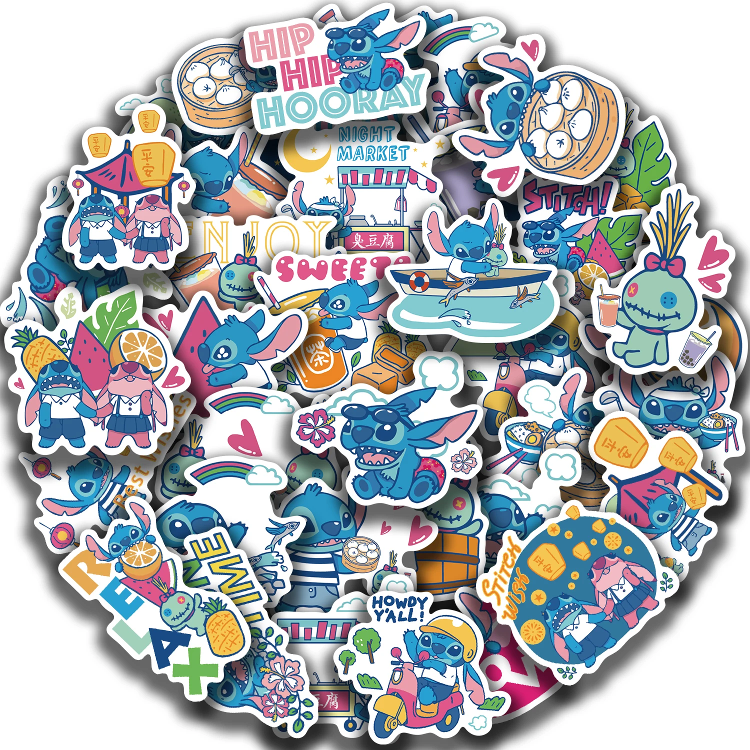 40 ชิ้นดิสนีย์สติทช์น่ารักการ์ตูนสติกเกอร์ DIY โทรศัพท์กีตาร์แล็ปท็อปกระเป๋าเดินทางสเก็ตบอร์ดตลกกราฟฟิตี้สติ๊กเกอร์