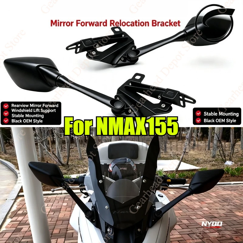 Motorcycle Rear View Mirror Forward Relocation Bracket Windshield Lift Riser Mount Holder For NMAX155